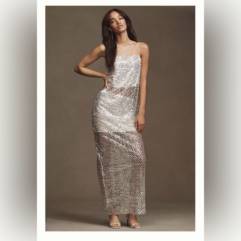 Shona Joy Asteri Sheer Mesh Beaded Maxi Skirt, Size 0